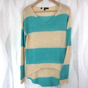 Love Stitch Color Block Sweater L Hi-Lo Aqua Top